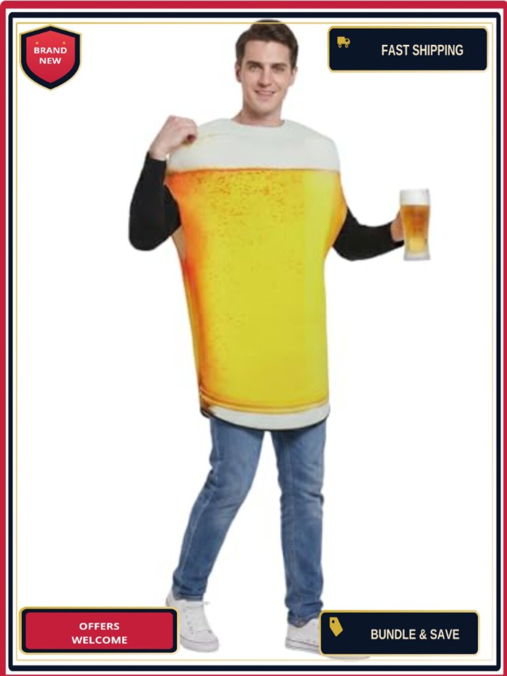 Adult Beer Mug Costume Sleeveless Pullover Tunic Halloween Oktoberfest Cosplay